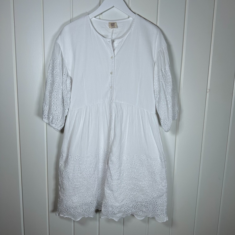 Matilda Jane Good Hart Womens Dress Medium White Cotton Eyelet Church‎ Modest